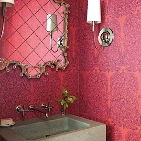 Ornate Gold Mirror Adds a Vintage Focal Point Above a Concrete Sink