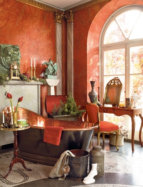 Small Table Beside Tub Holds Bath Ambiance and Essentials