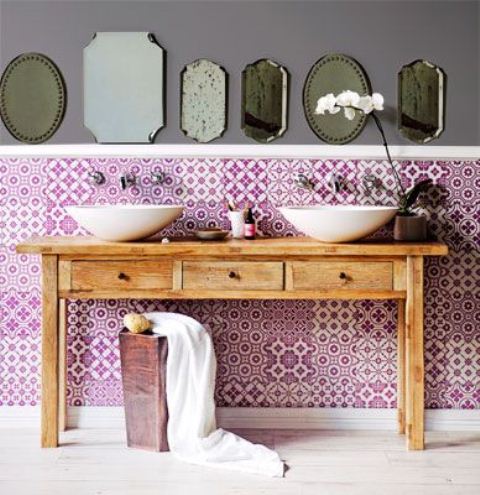 Assorted Mirrors Add Personality Above a Double Vanity