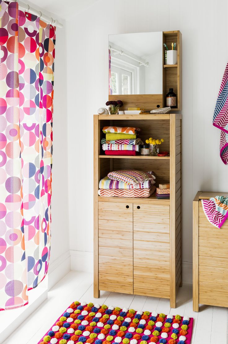 Bamboo Cabinet With Open Shelves For Towel Displays