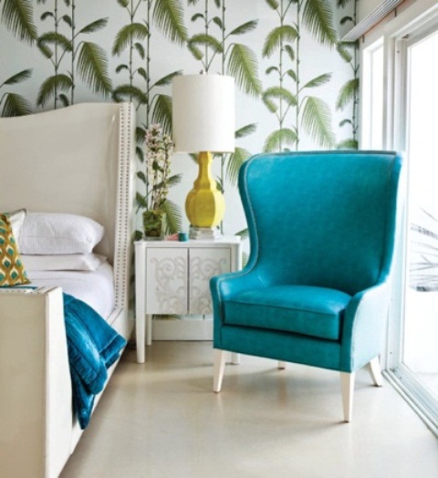 Bright Yellow Lamp Adds a Pop of Color on the Nightstand