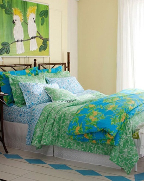 Tropical Bird Artwork Above Bed Adds Whimsical Charm