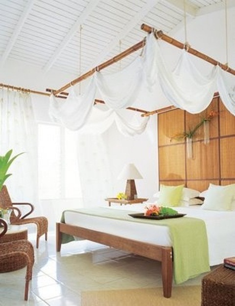 Bamboo Canopy Frame With Draped White Fabric