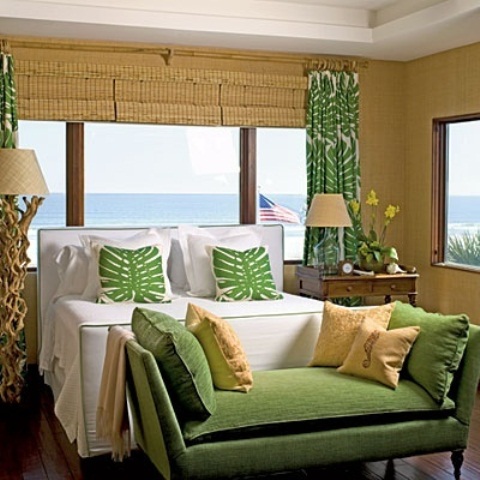 Green Chaise Lounge Adds Plush Seating With Tropical Flair