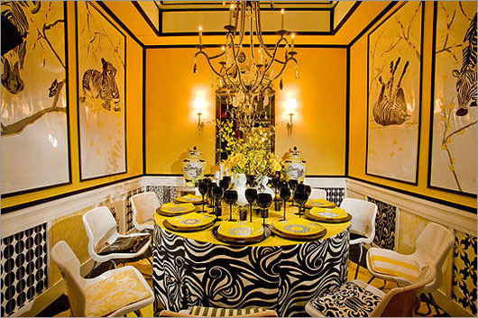 Zebra-Striped Tablecloth Creates a Bold Dining Room Statement