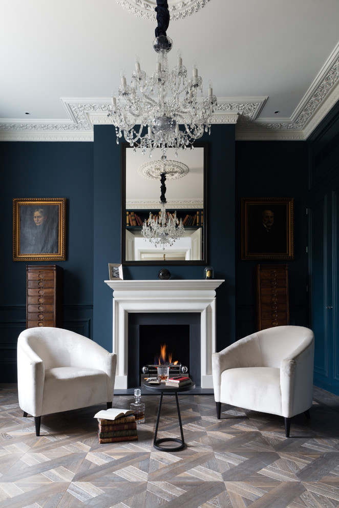 Dark Wood Chests Add Vintage Storage Next To Fireplace