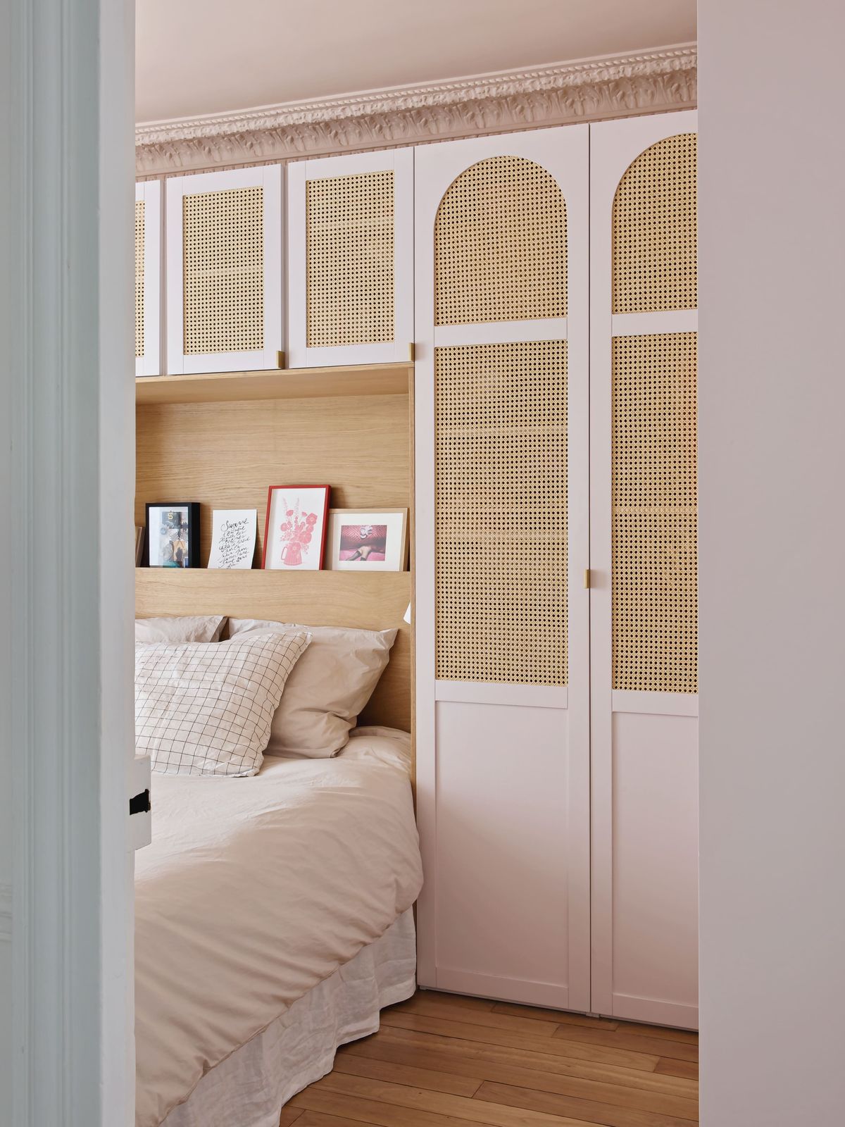 Cane-Inlay Doors Add Natural Texture to Built-in Storage