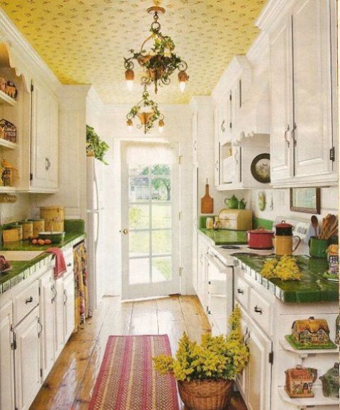 Extend Cheerful Yellow Floral Wallpaper to the Ceiling