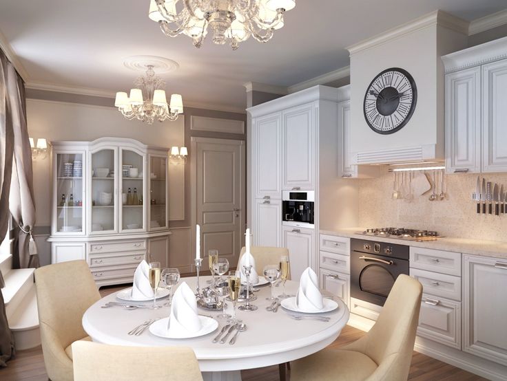Large Round Clock Adds Dramatic Focal Point Above Stove