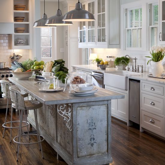 Choose a Distressed Island Base with Stenciled Motifs