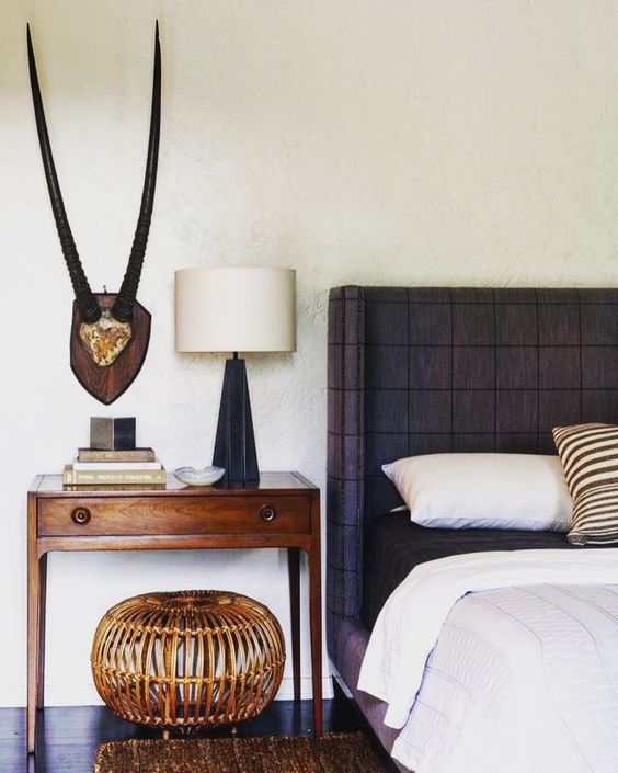 Dark Plaid Wingback Headboard Adds a Tailored Look