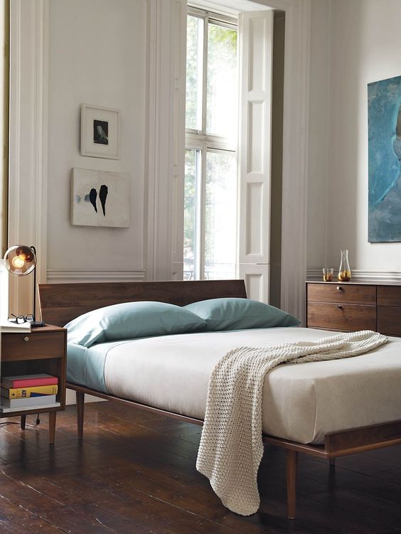 Wooden Bedside Table with Open Shelves for Books