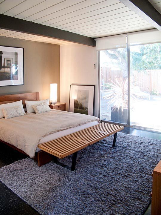 Slatted Wood Bench Adds Mid-Century Style at the Bed