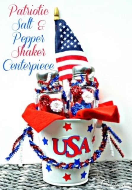 White Bucket Centerpiece With 'USA' and Star Accents
