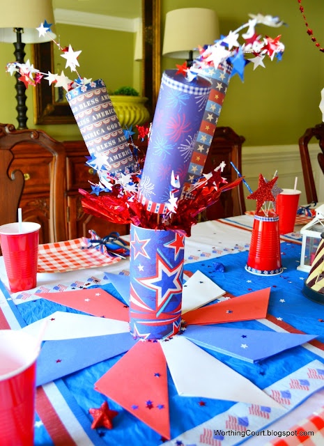 Cardboard Tubes Decorated With Patriotic Paper Create Firework Centerpieces