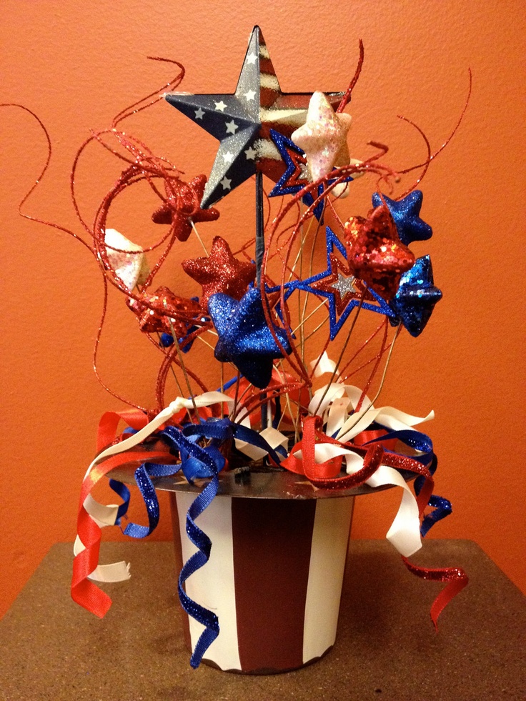 Top Hat Container Bursts With Patriotic Stars and Ribbons