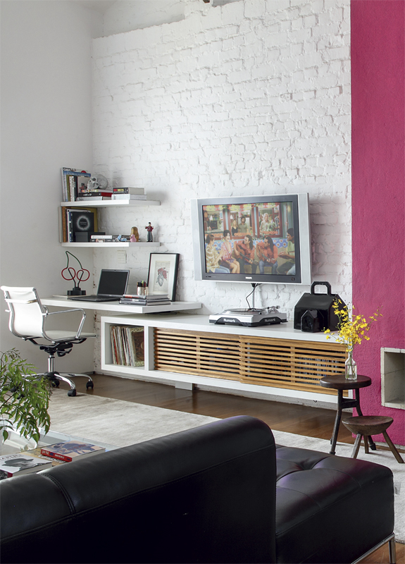 White Floating Desk and Shelves Create a Workspace