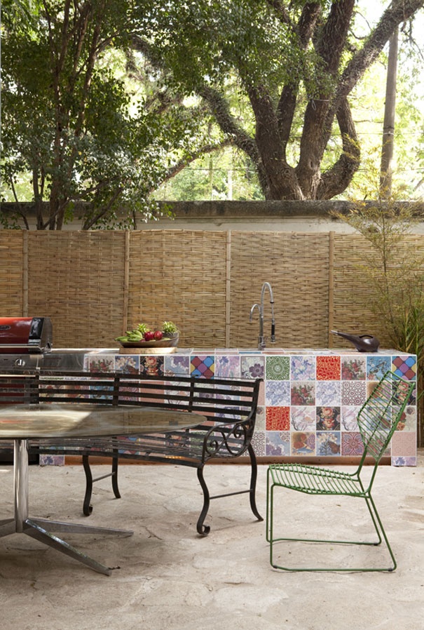 Mixed Pattern Tiles Add Artistic Flair To Outdoor Kitchen Base