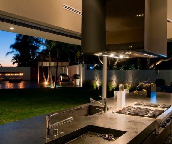Matte Black Hood That Defines Outdoor Kitchen Space