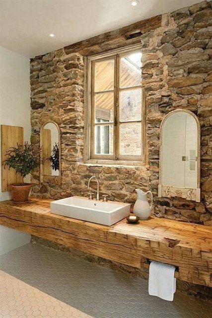 Thick Timber Countertop With Integrated Towel Slot