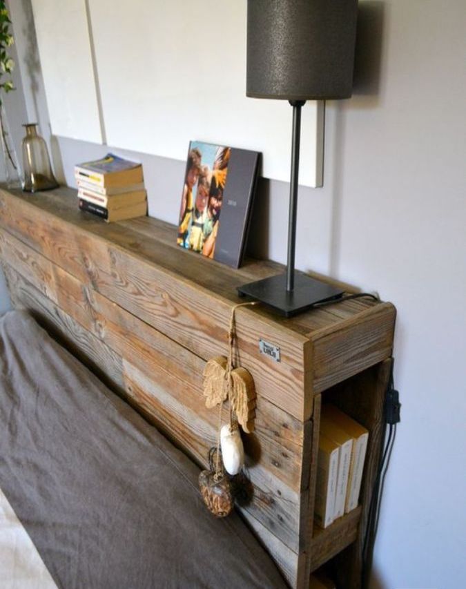 Rustic Wood Headboard With Open Side Cubbies
