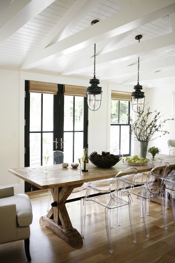 Contrast a Farmhouse Table with Clear Ghost Chairs