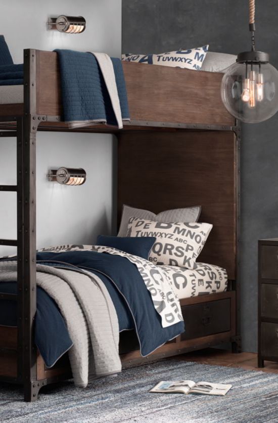 Industrial Bunk Bed with Riveted Metal Accents