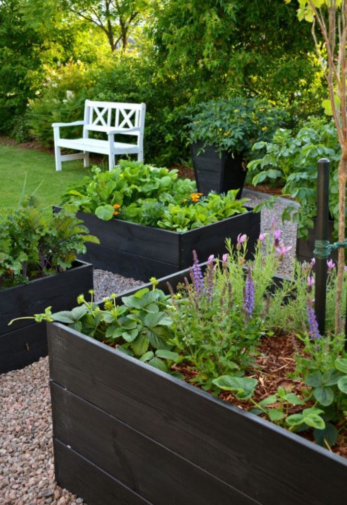 Distinct Planting Zones with Black Wooden Planters