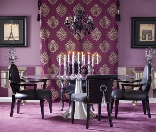Bold Wall Accent with Ornate Damask Drapery