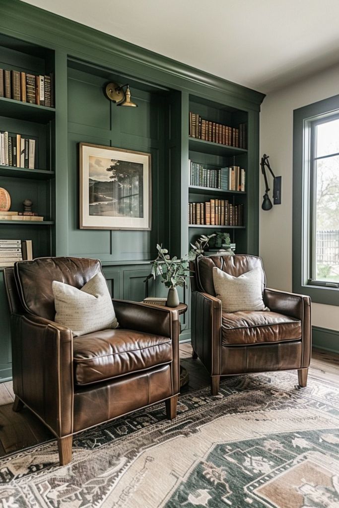 Deep Brown Leather Armchairs Create Cozy Reading Nooks
