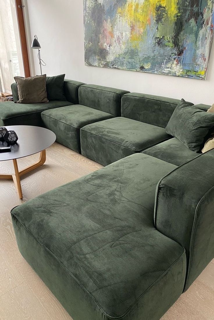 Modular U-Shaped Sofa With Plush Corduroy Texture