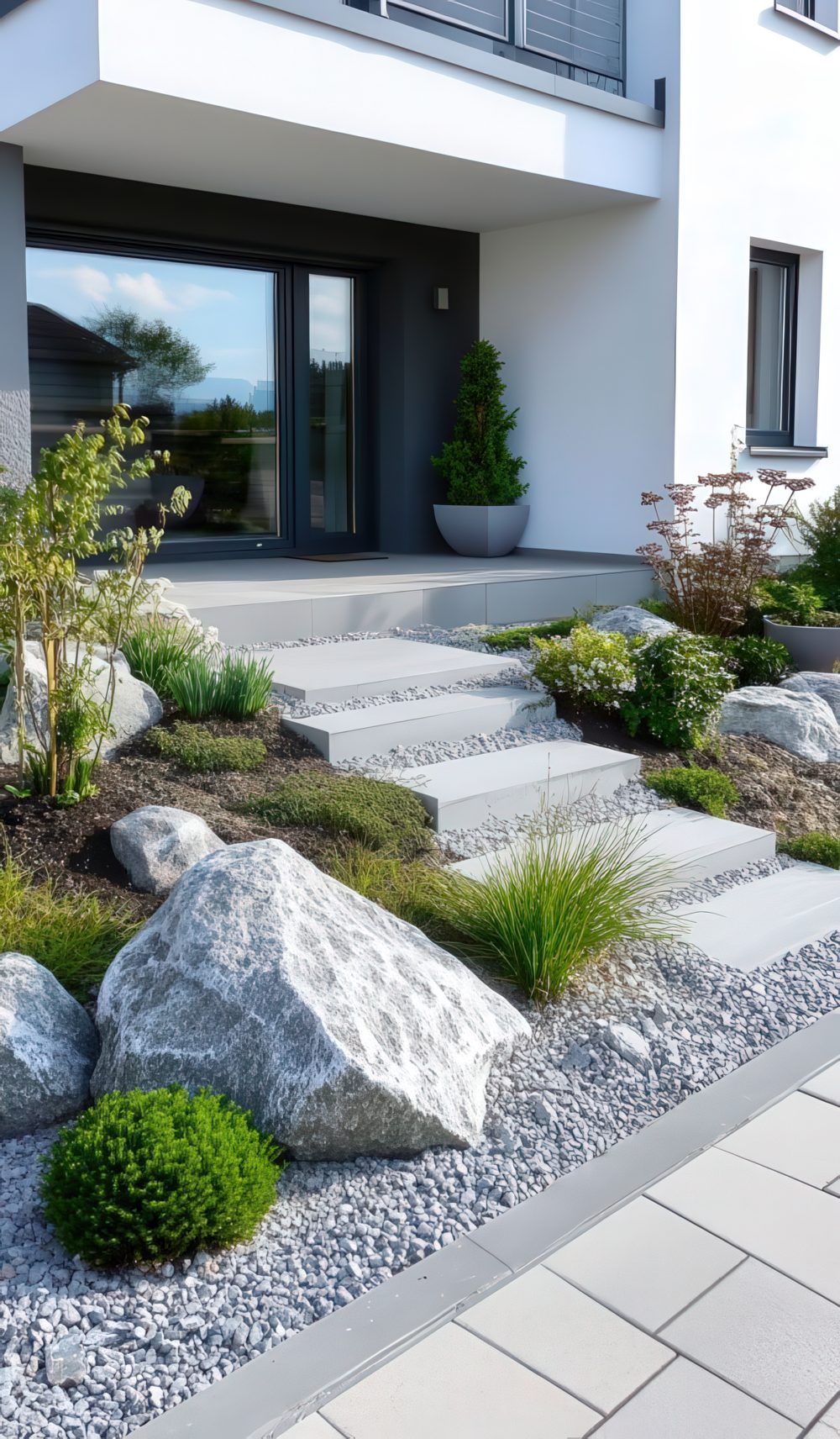 Modern Concrete Steps With Gravel Accents