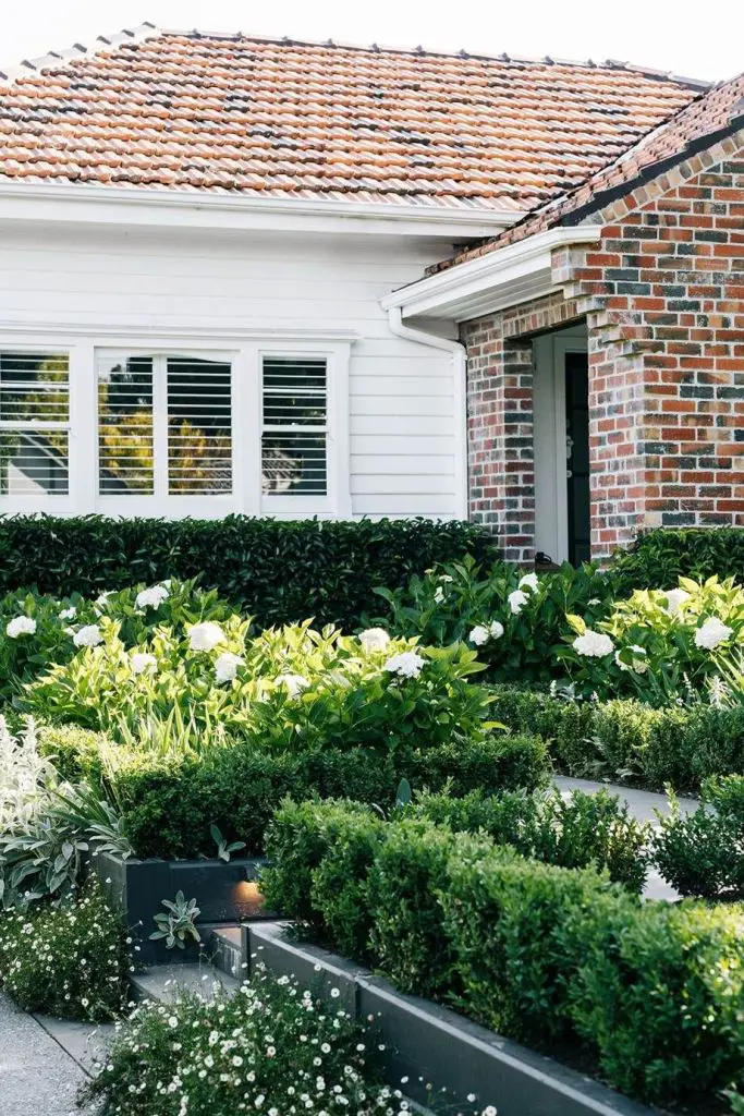 Dark, Linear Planters Define Garden Beds