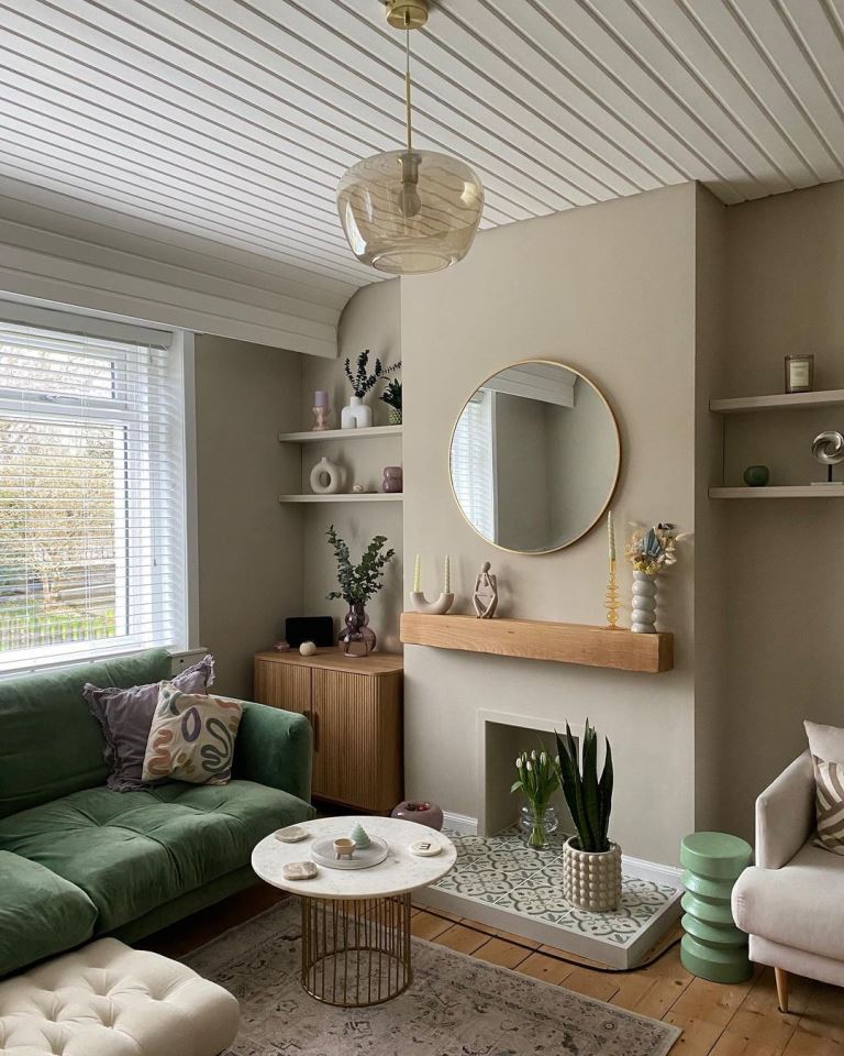 Wood Mantelpiece Creates a Natural Shelf Above the Fireplace