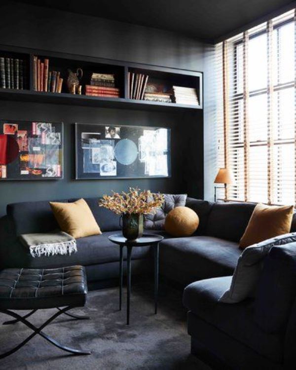 Break Up a Dark Sofa with Contrasting Throw Pillows
