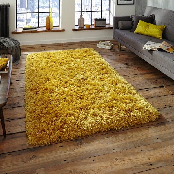 Shaggy Yellow Rug Adds Plush Texture to Wood Floors