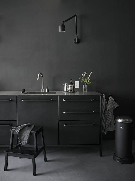 Black Step Stool Adds Functional Access to Dark Cabinets