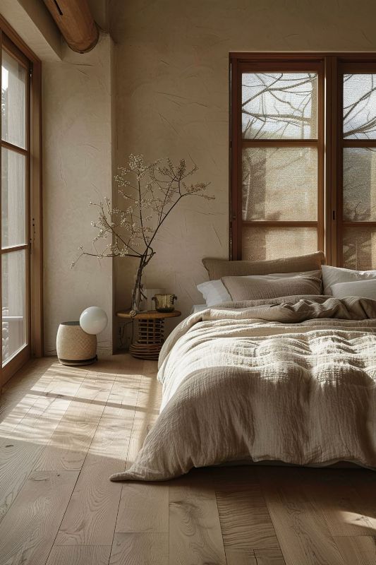 Place a Woven Side Table for Organic Texture Next to Your Bed