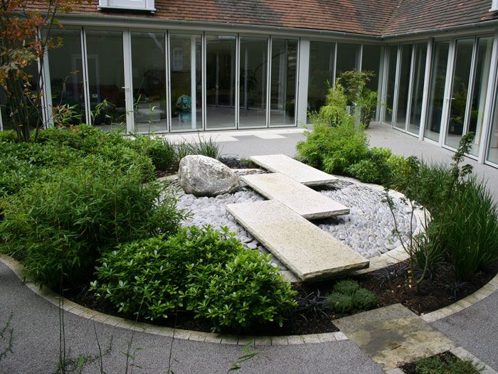 Stone Slabs Create a Path Across a Pebble Garden