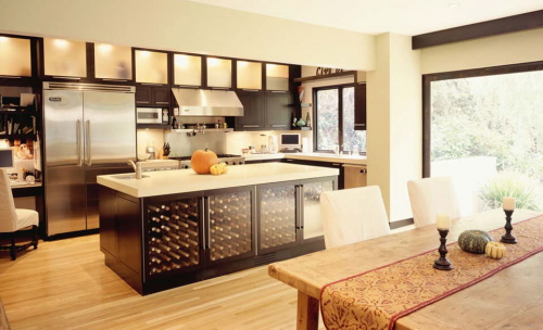 Kitchen Island with Built-In Climate-Controlled Wine Storage
