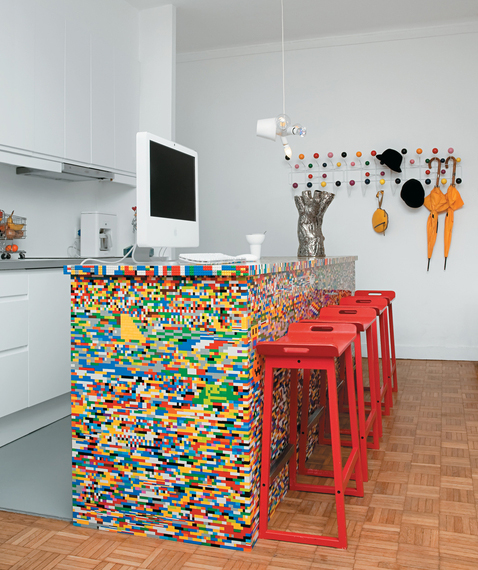Playful Kitchen Island Made From Colorful Building Blocks