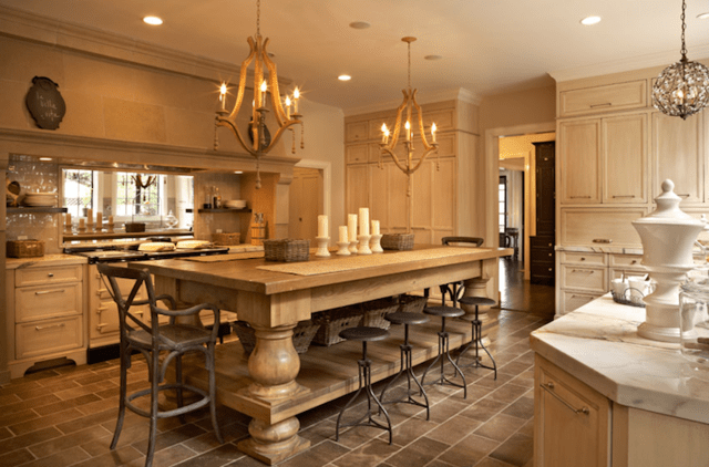 Chunky Wooden Island with Integrated Open Shelving