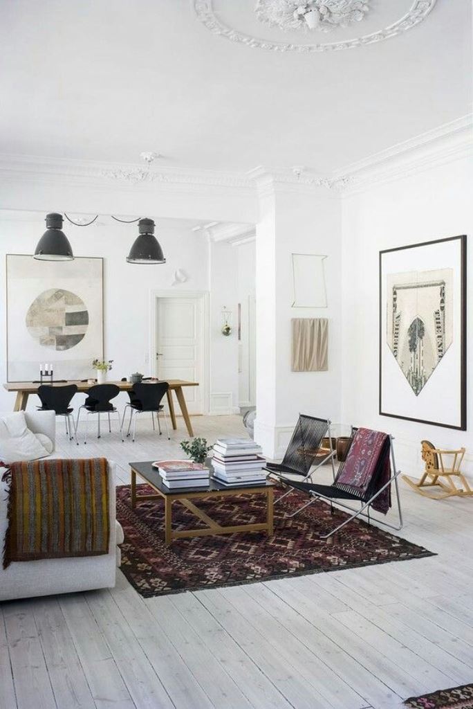 Layered Rugs Add Warmth and Pattern to a Minimalist Space
