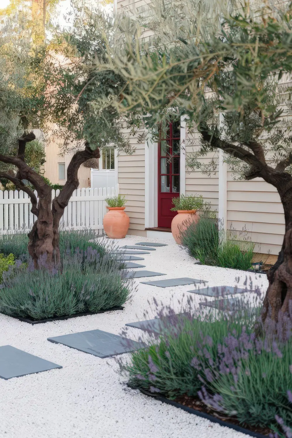 Terracotta Pots Add Warmth Next to a Red Door
