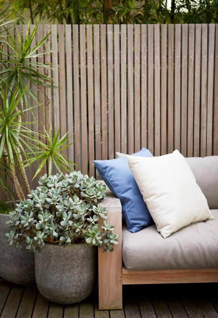 Ground Outdoor Seating with Textured Concrete Pots