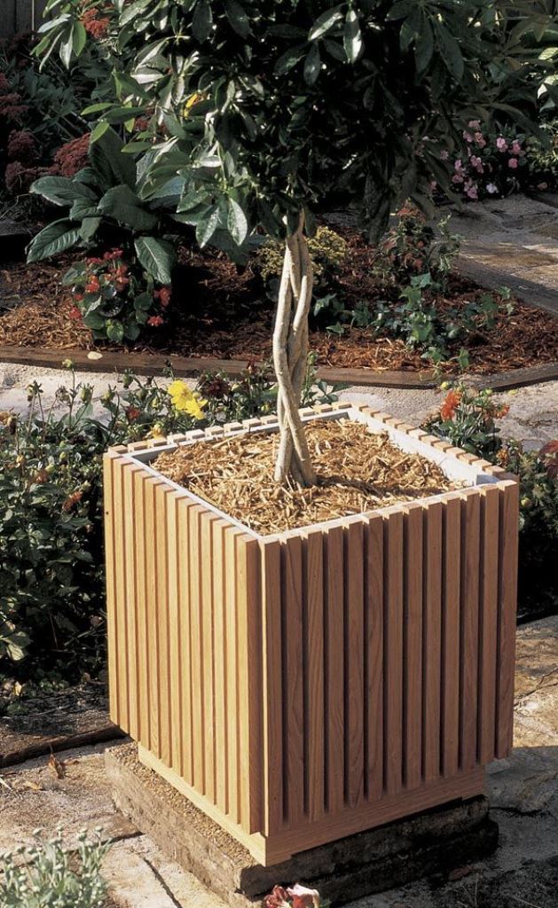 Tall Square Planter With Vertical Wood Slats