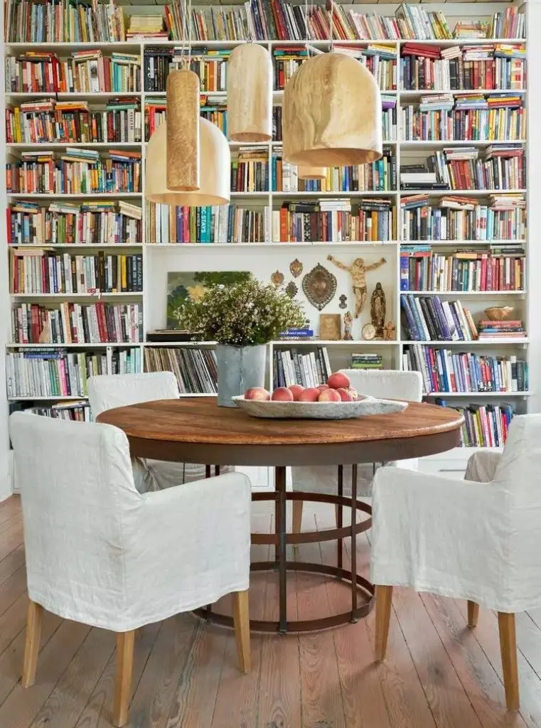 Textured Pendant Lights Add Organic Interest Above Dining Area