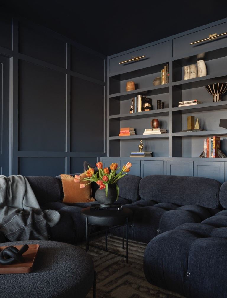 Dark Blue Built-In Shelving For Displayed Decor