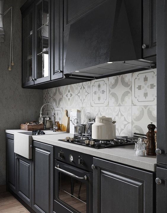 Patterned Tile Backsplash Adds Geometric Interest Behind Stove