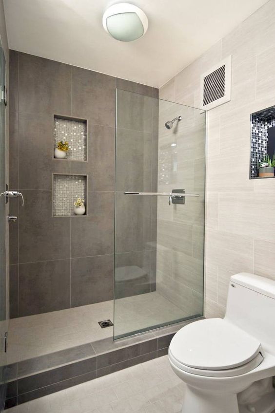 Stacked Niches Add Decorative Accents Next to Shower